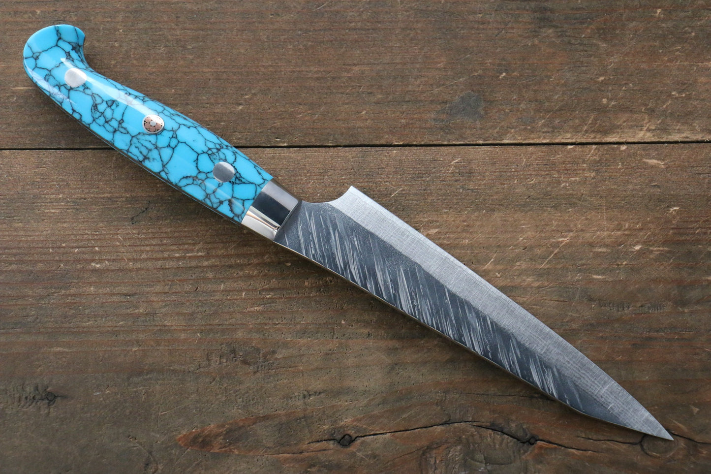 Yu Kurosaki Fujin SPG2 Hammered Damascus Petty-Utility Japanese Knife 130mm Turquoise - Japanny - Best Japanese Knife