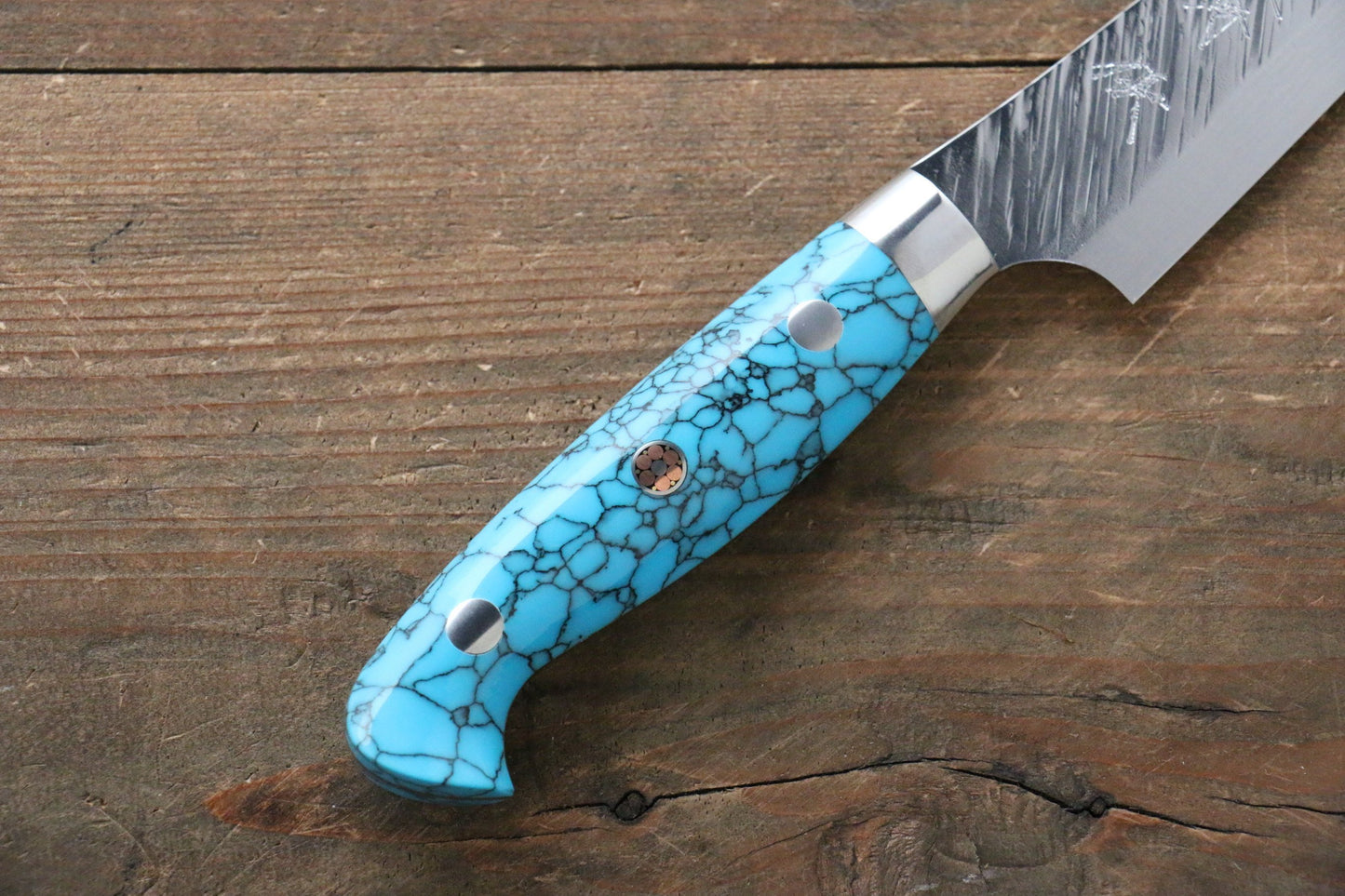 Yu Kurosaki Fujin SPG2 Hammered Damascus Petty-Utility Japanese Knife 130mm Turquoise - Japanny - Best Japanese Knife