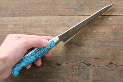 Yu Kurosaki Fujin SPG2 Hammered Damascus Petty-Utility Japanese Knife 130mm Turquoise - Japanny - Best Japanese Knife