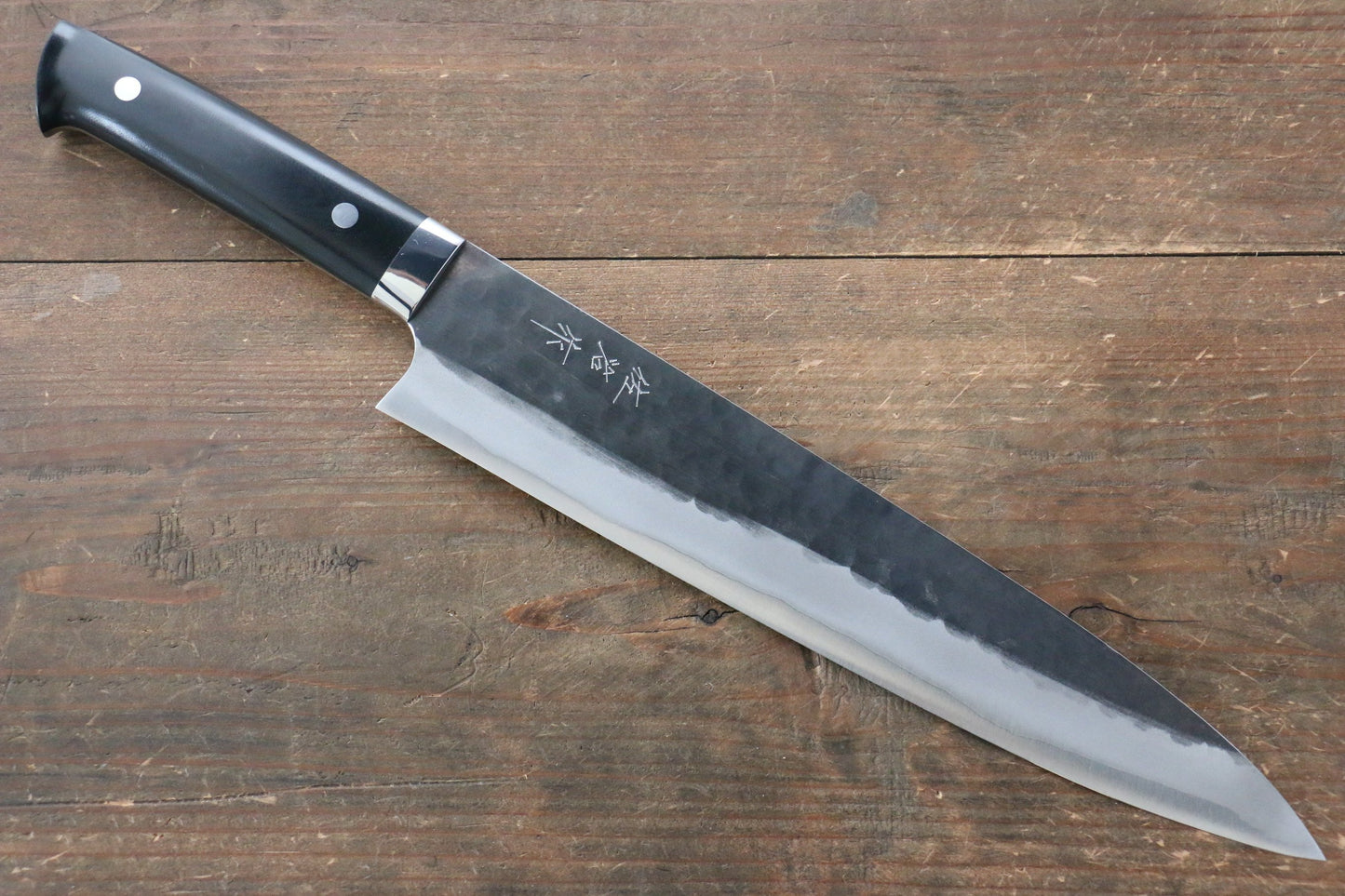 Takeshi Saji Blue Super Kurouchi Hammered Gyuto Japanese Knife 270mm with Black Micarta Handle - Japanny - Best Japanese Knife