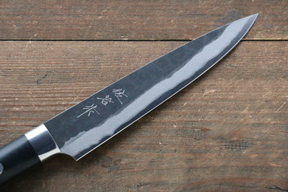 Takeshi Saji Blue Super Kurouchi Hammered Petty-Utility Japanese Knife 135mm with Black Micarta Handle - Japanny - Best Japanese Knife