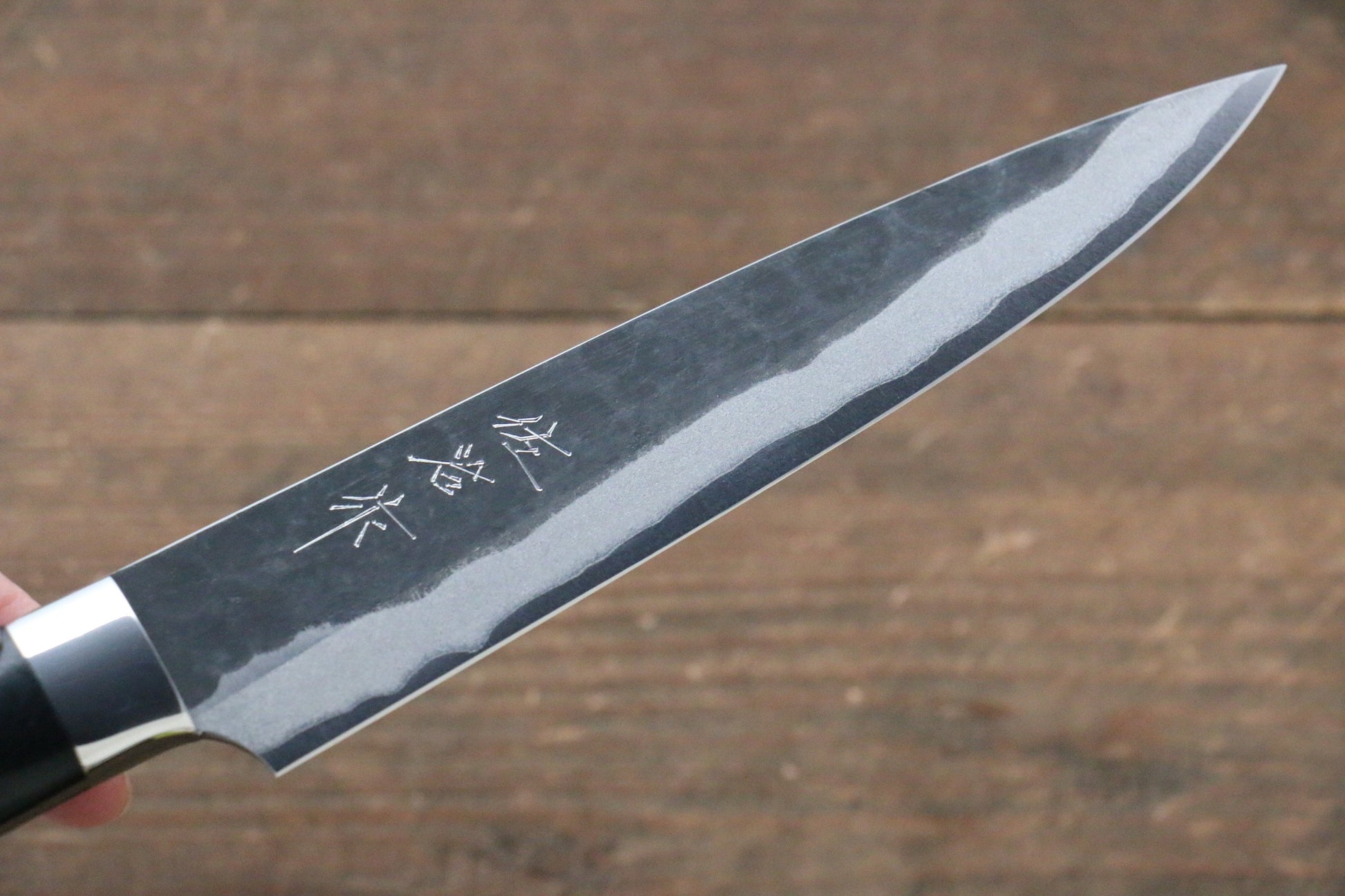 Takeshi Saji Blue Super Kurouchi Hammered Petty-Utility Japanese Knife 135mm with Black Micarta Handle - Japanny - Best Japanese Knife