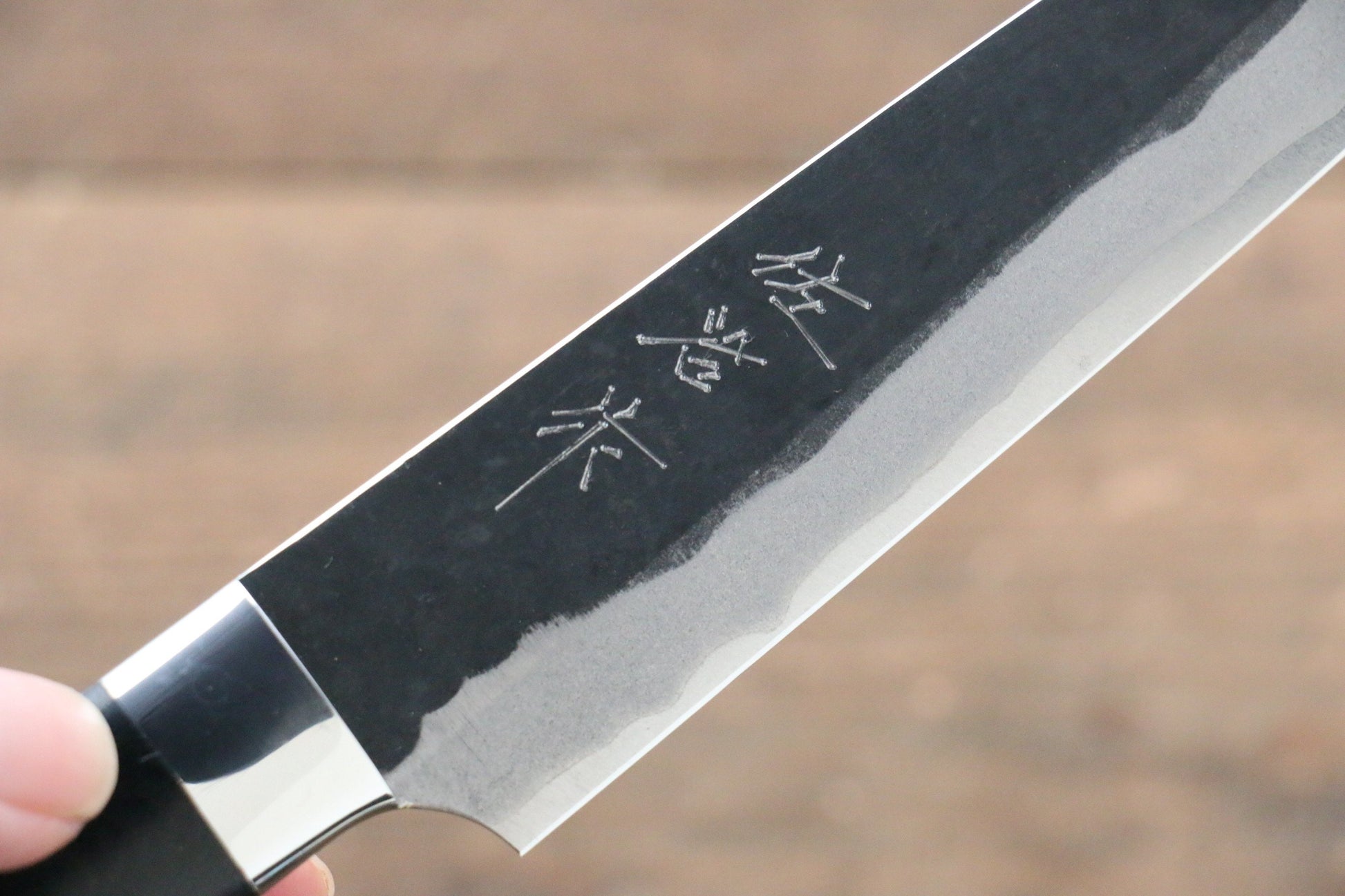 Takeshi Saji Blue Super Kurouchi Hammered Petty-Utility Japanese Knife 135mm with Black Micarta Handle - Japanny - Best Japanese Knife