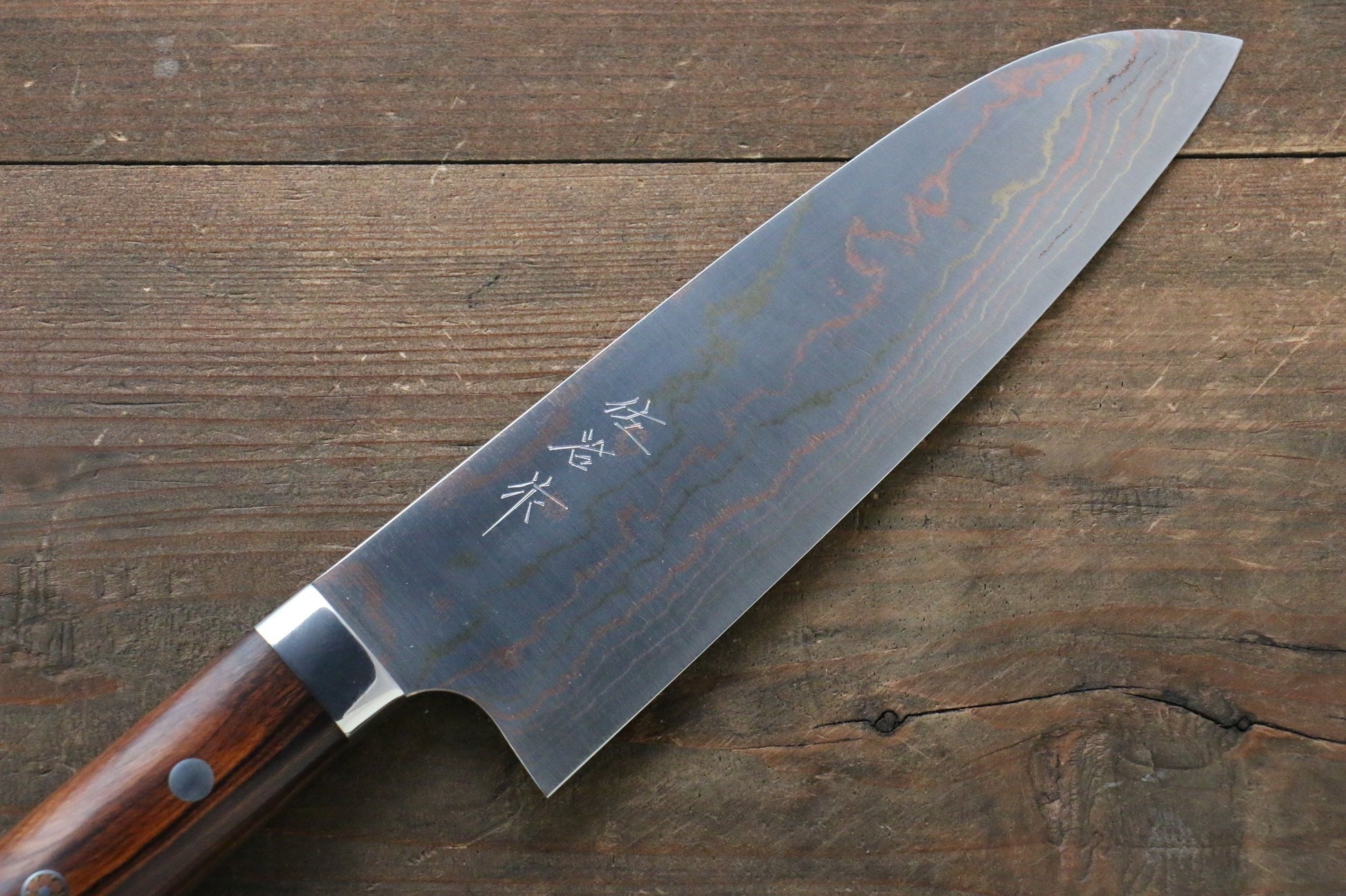 Takeshi Saji Blue Steel No.2 Colored Damascus Santoku Japanese Knife 180mm with Ironwood Handle - Japanny - Best Japanese Knife