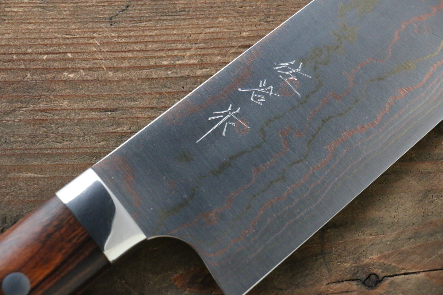 Takeshi Saji Blue Steel No.2 Colored Damascus Santoku Japanese Knife 180mm with Ironwood Handle - Japanny - Best Japanese Knife