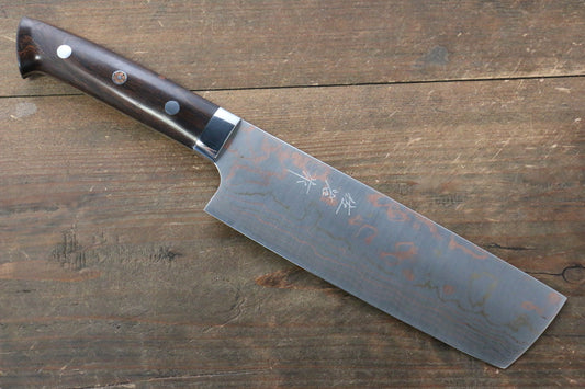 Takeshi Saji Blue Steel No.2 Colored Damascus Nakiri Japanese Knife 175mm with Ironwood Handle - Japanny - Best Japanese Knife