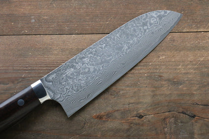 Takeshi Saji R2/SG2 Black Damascus Santoku Japanese Knife 180mm with Nomura Iron Wood Handle - Japanny - Best Japanese Knife