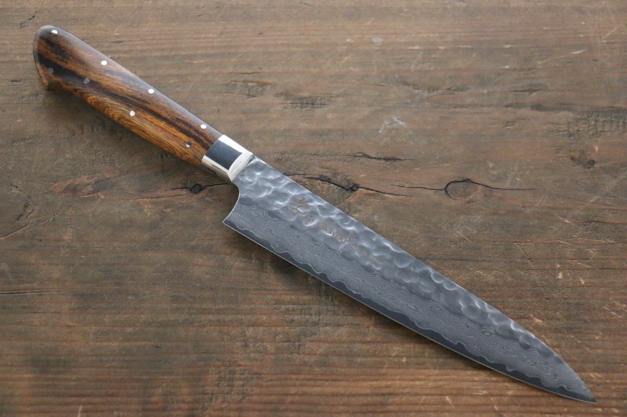 Sakai Takayuki 33 Layer Damascus VG10 Petty Japanese Chef Knife 150mm with Desert Iron Wood - Japanny - Best Japanese Knife