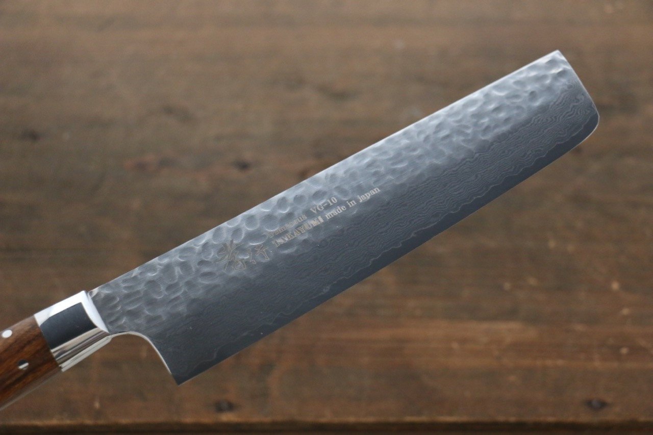 Sakai Takayuki 33 Layer Damascus VG10 Nakiri Japanese Chef Knife 160mm with Desert Iron Wood - Japanny - Best Japanese Knife