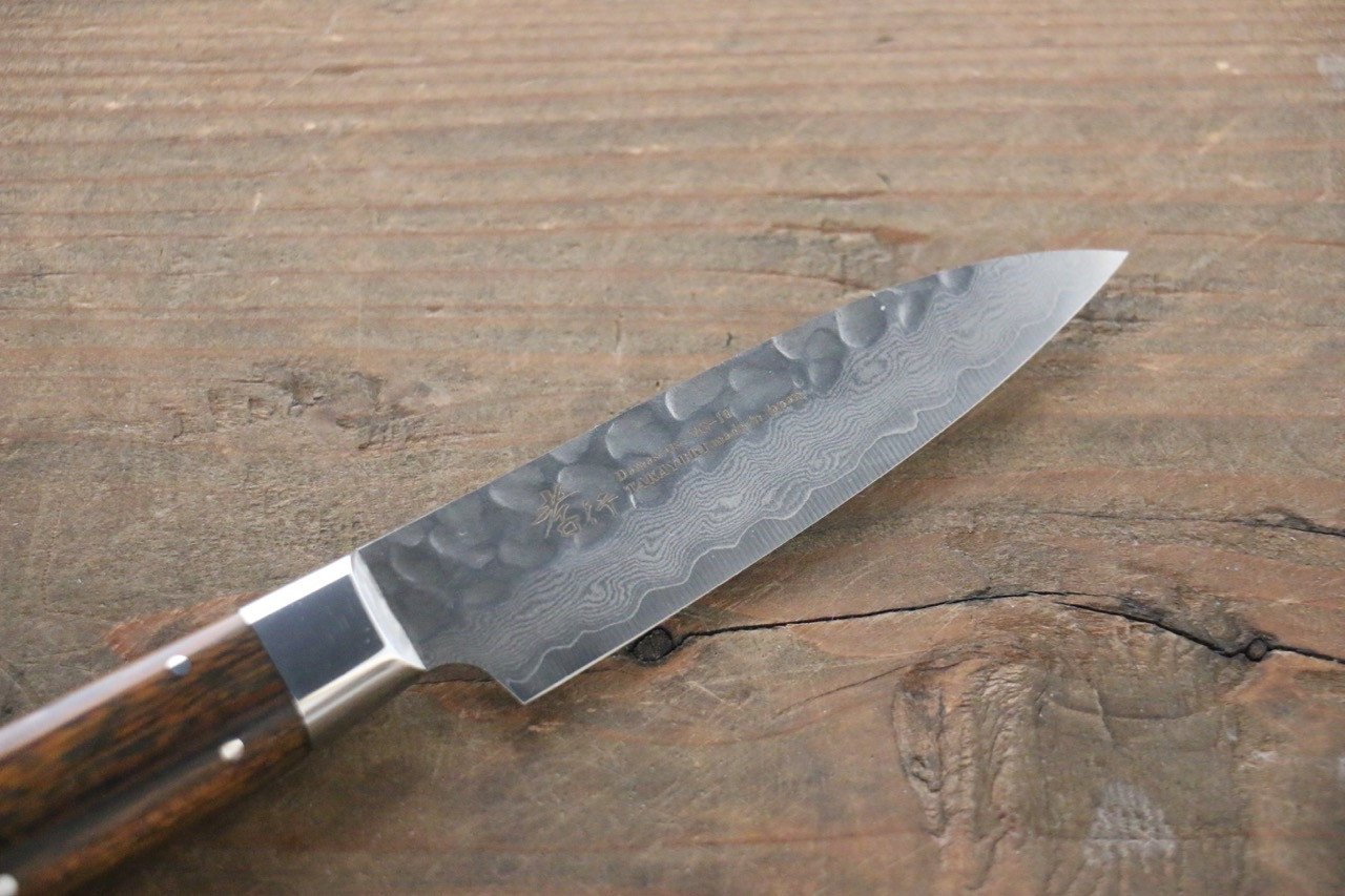 Sakai Takayuki 33 Layer Damascus VG10  Petty Japanese Chef Knife 80mm with Desert Iron Wood - Japanny - Best Japanese Knife