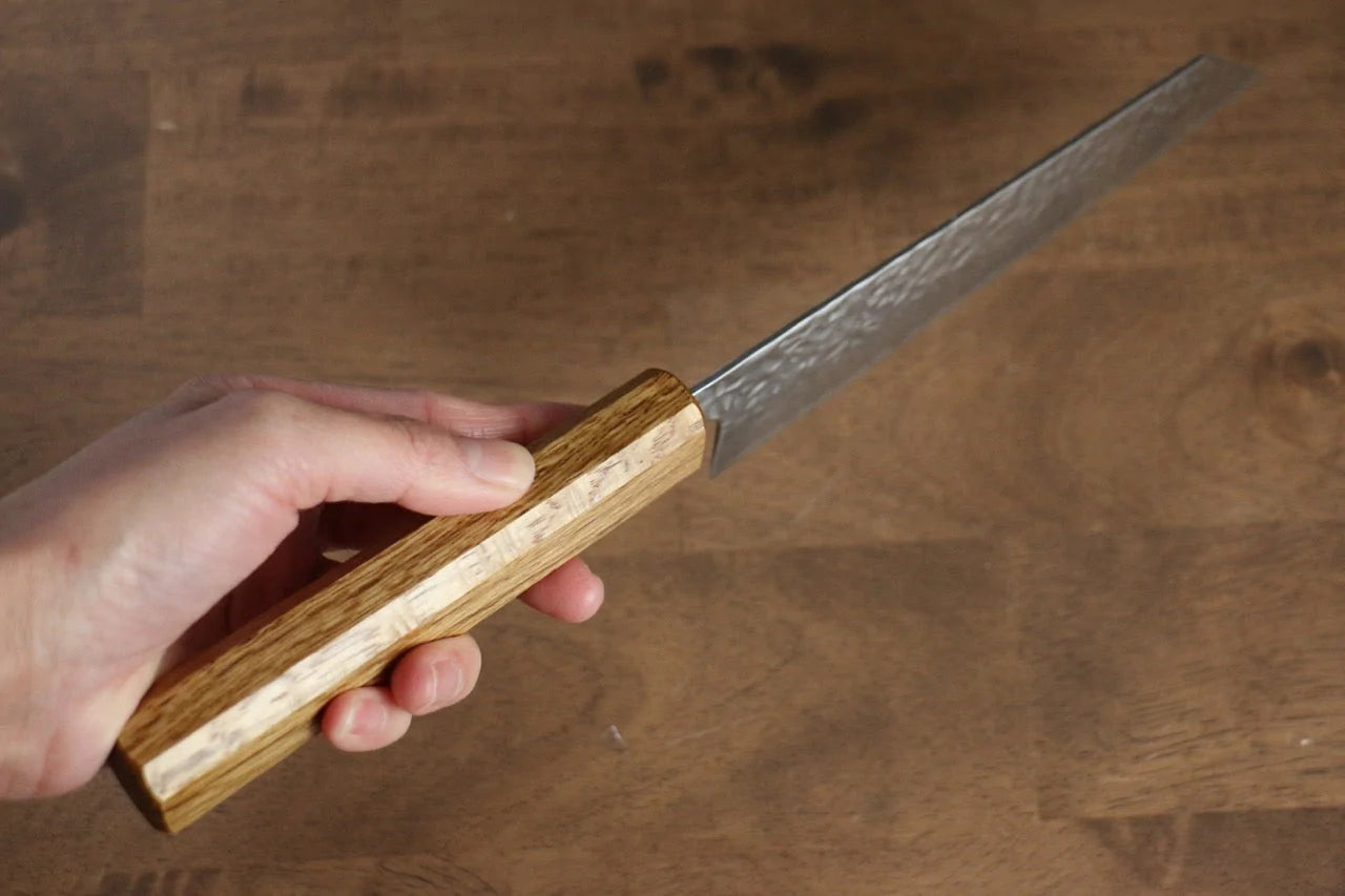Thương hiệu Seisuke Tsukikage AUS10 Đánh bóng Thép Damascus rèn thủ công Dao đa năng Bunka dao Nhật 170mm chuôi dao gỗ Sồi