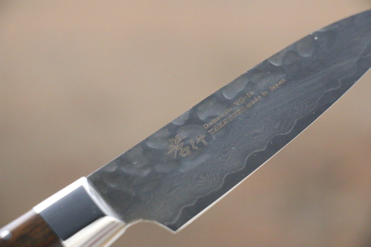 Sakai Takayuki 33 Layer Damascus VG10  Petty Japanese Chef Knife 80mm with Desert Iron Wood - Japanny - Best Japanese Knife