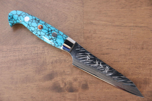 Yu Kurosaki Juhyo SPG2 Hammered Petty-Utility Japanese Knife 100mm Turquoise Handle - Japanny - Best Japanese Knife