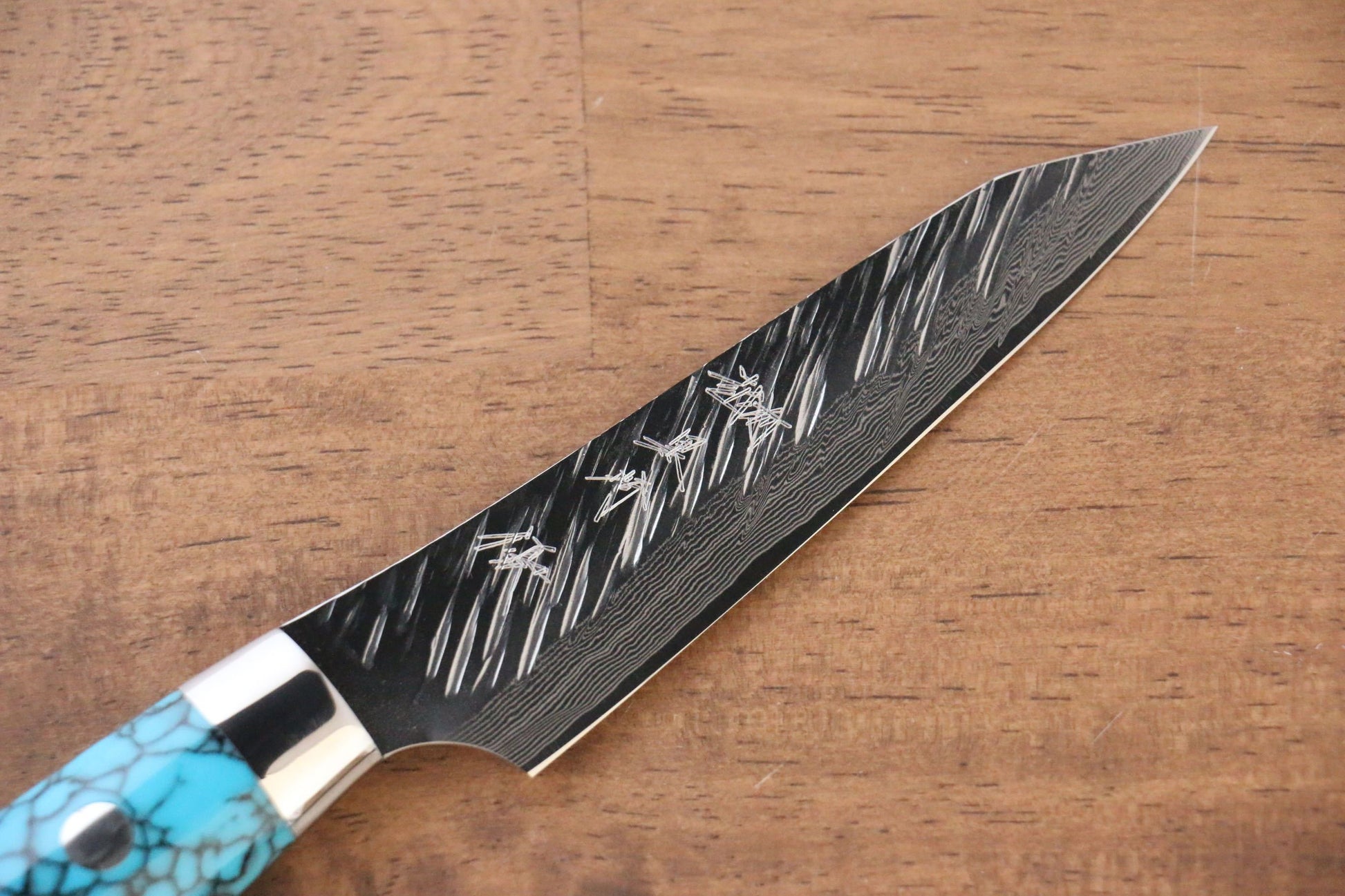 Yu Kurosaki Juhyo SPG2 Hammered Petty-Utility Japanese Knife 100mm Turquoise Handle - Japanny - Best Japanese Knife