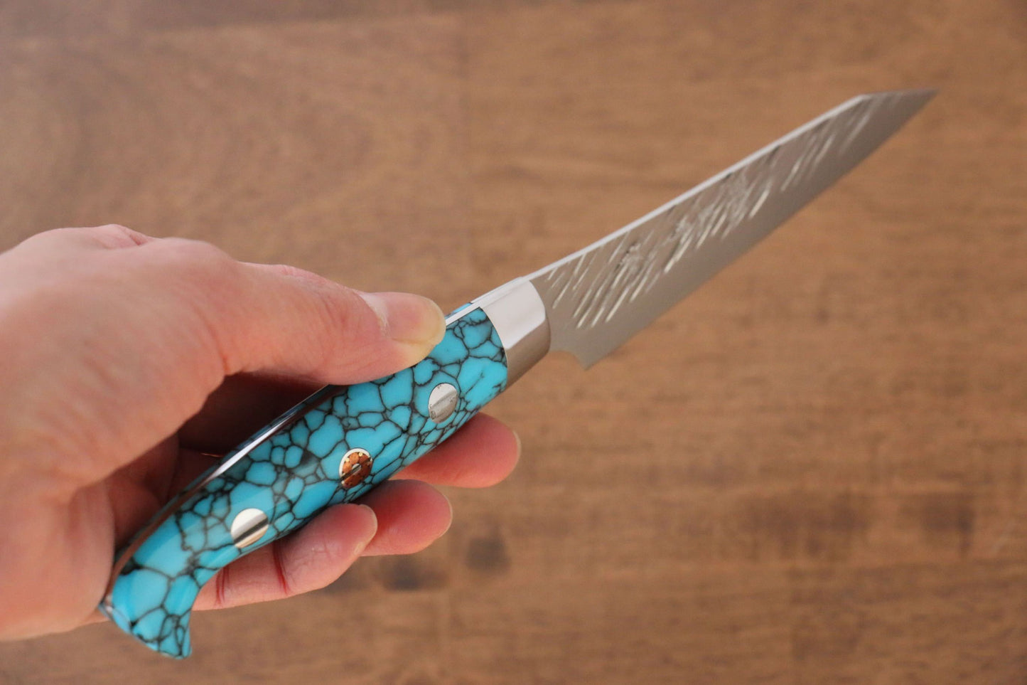 Yu Kurosaki Juhyo SPG2 Hammered Petty-Utility Japanese Knife 100mm Turquoise Handle - Japanny - Best Japanese Knife