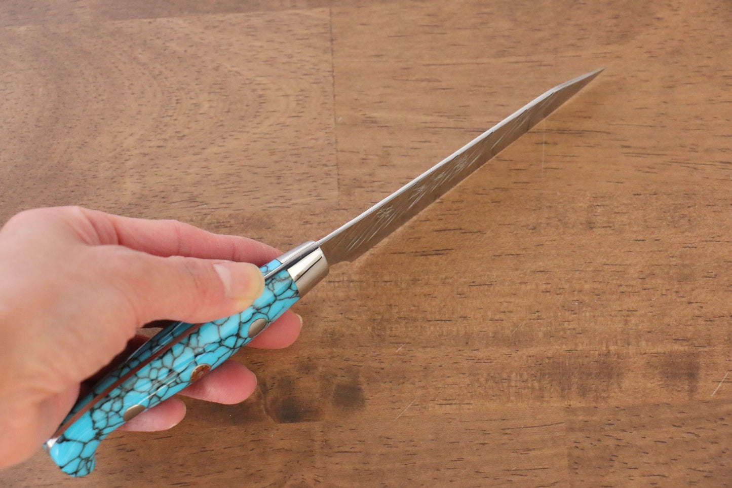 Yu Kurosaki Juhyo SPG2 Hammered Petty-Utility Japanese Knife 100mm Turquoise Handle - Japanny - Best Japanese Knife