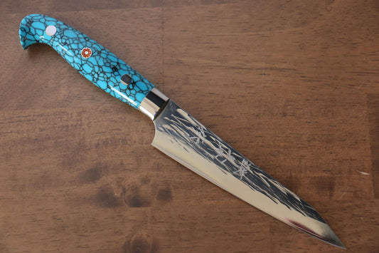 Yu Kurosaki Juhyo SPG2 Hammered Petty-Utility Japanese Knife 120mm Turquoise Handle - Japanny - Best Japanese Knife