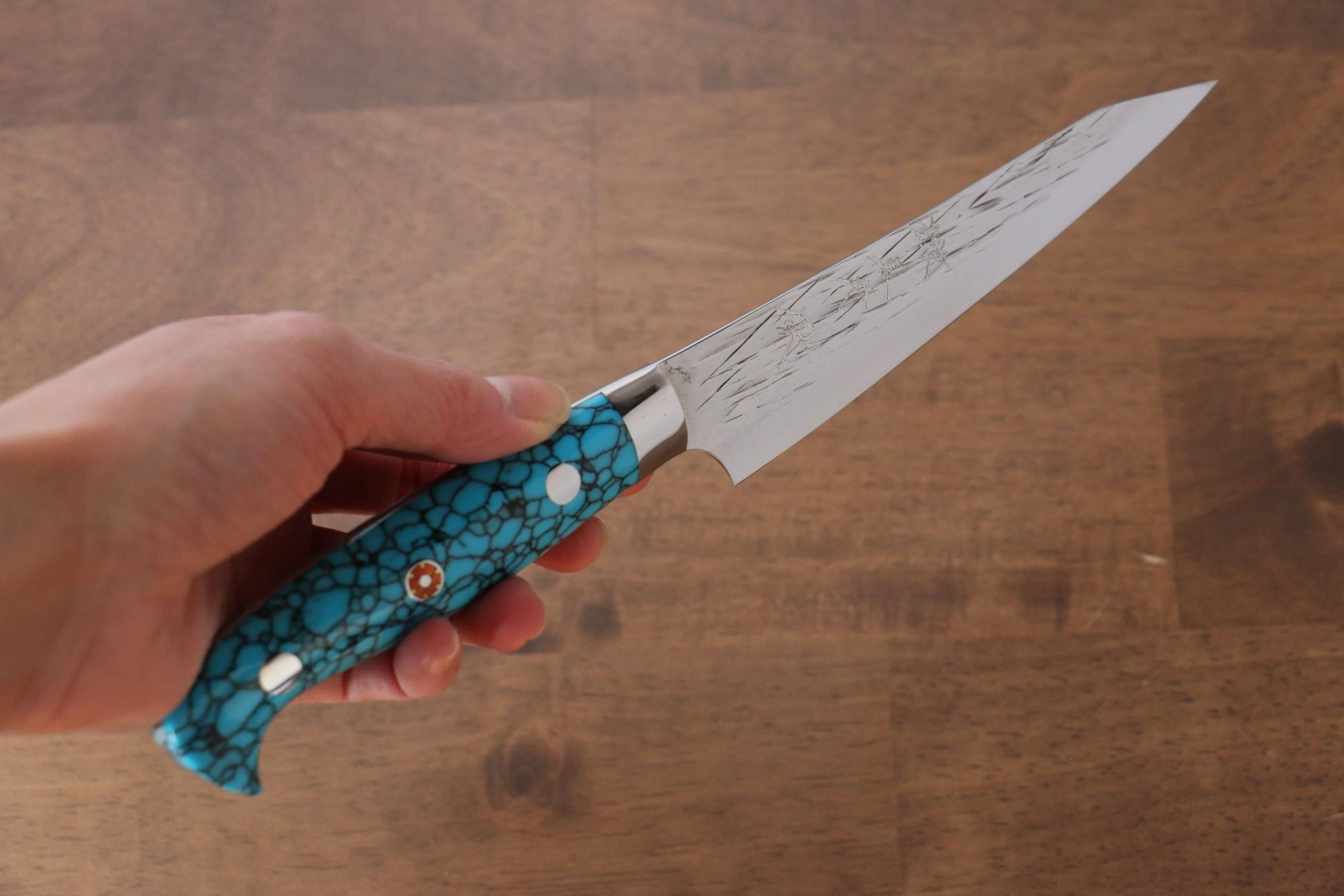 Yu Kurosaki Juhyo SPG2 Hammered Petty-Utility Japanese Knife 120mm Turquoise Handle - Japanny - Best Japanese Knife