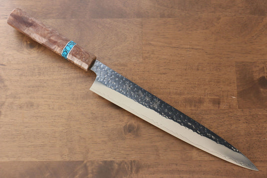 Yu Kurosaki Senko R2/SG2 Hammered Sujihiki Japanese Knife 240mm Maple(With turquoise ring Mokume) Handle - Japanny - Best Japanese Knife