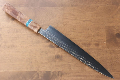 Yu Kurosaki Senko R2/SG2 Hammered Sujihiki Japanese Knife 240mm Maple(With turquoise ring Mokume) Handle - Japanny - Best Japanese Knife