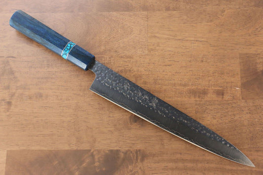 Yu Kurosaki Senko R2/SG2 Hammered Sujihiki Japanese Knife 240mm Maple(With turquoise ring Blue) Handle - Japanny - Best Japanese Knife