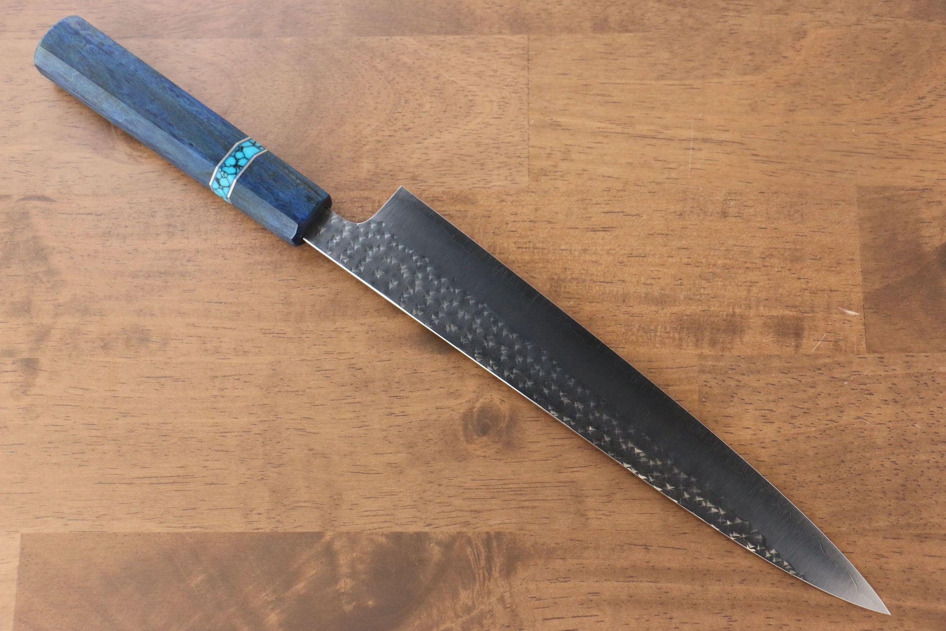 Yu Kurosaki Senko R2/SG2 Hammered Sujihiki Japanese Knife 240mm Maple(With turquoise ring Blue) Handle - Japanny - Best Japanese Knife