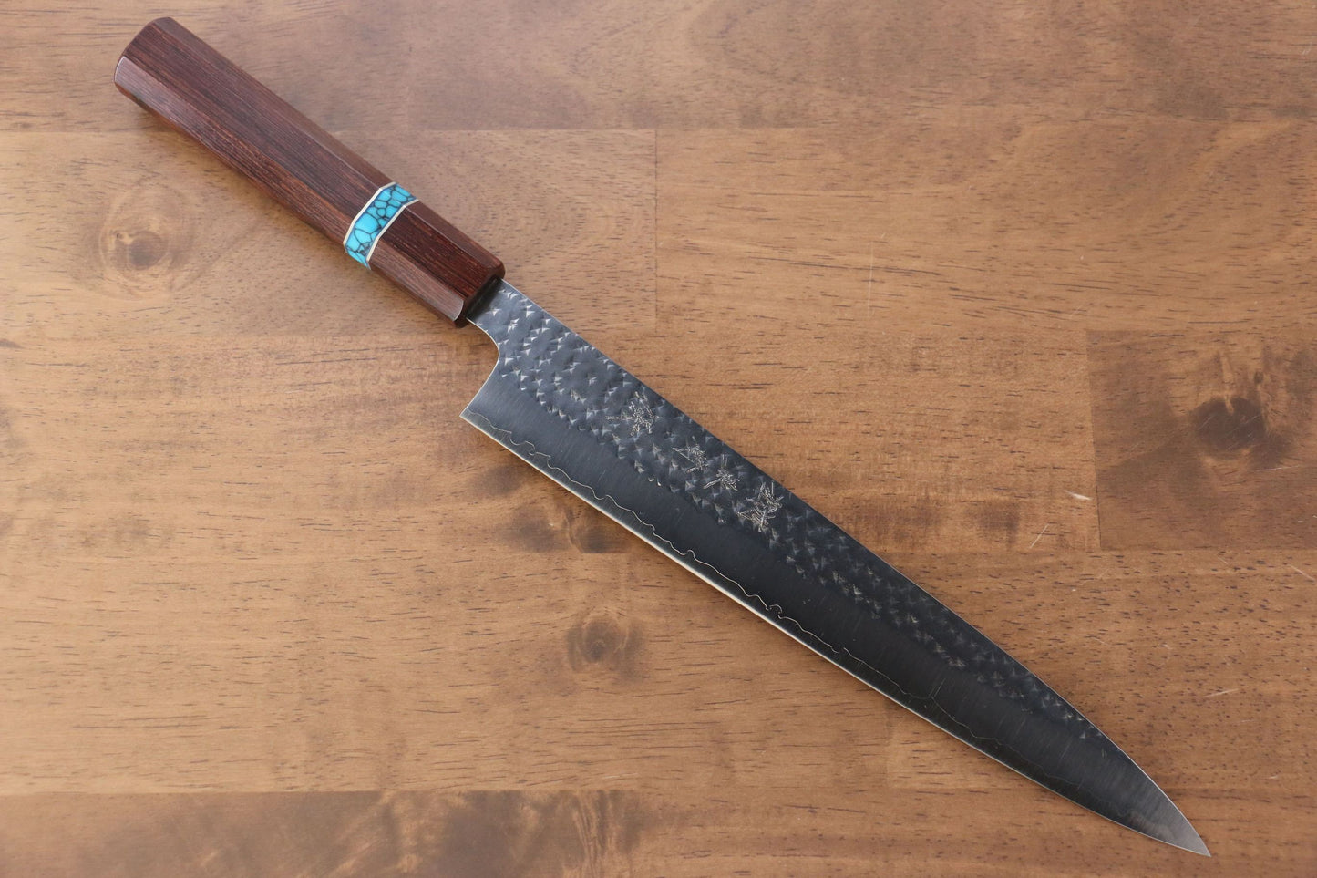 Yu Kurosaki Senko R2/SG2 Hammered Sujihiki Japanese Knife 240mm Maple(With turquoise ring Brown) Handle - Japanny - Best Japanese Knife