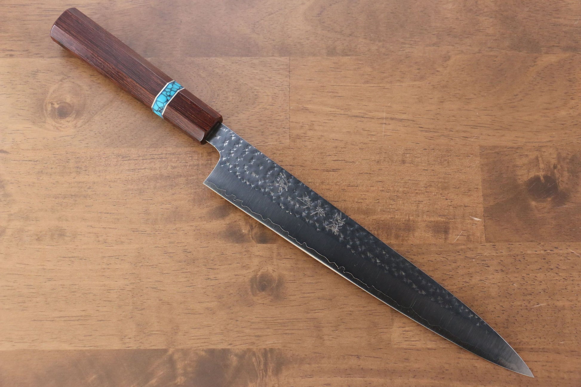 Yu Kurosaki Senko R2/SG2 Hammered Sujihiki Japanese Knife 240mm Maple(With turquoise ring Brown) Handle - Japanny - Best Japanese Knife