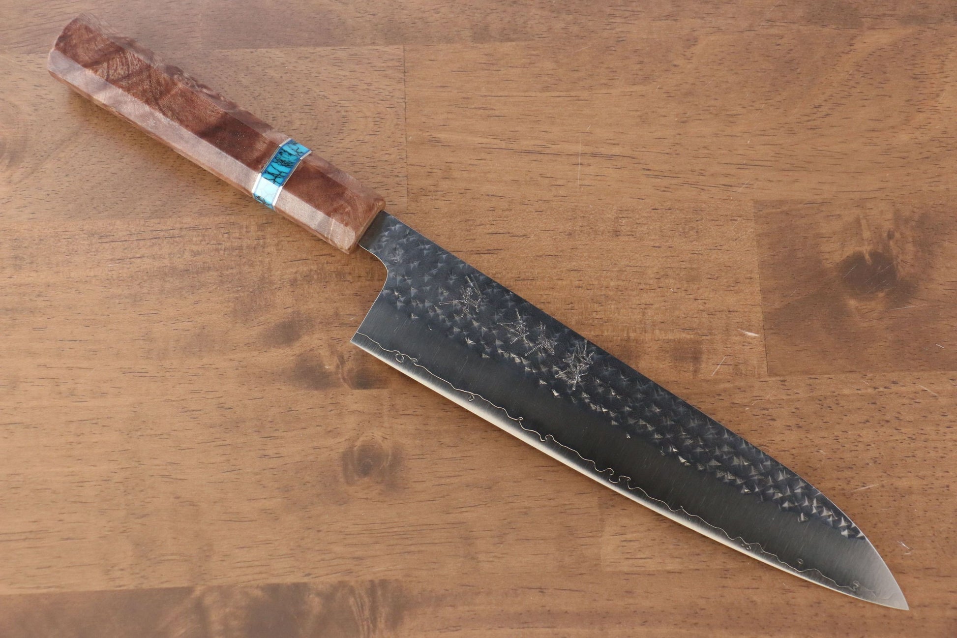 Yu Kurosaki Senko R2/SG2 Hammered Gyuto Japanese Knife 210mm Maple(With turquoise ring Mokume) Handle - Japanny - Best Japanese Knife