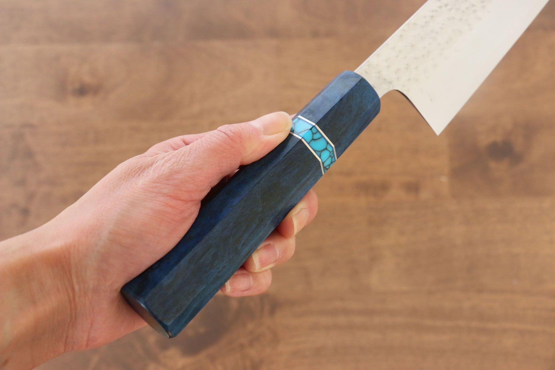 Yu Kurosaki Senko R2/SG2 Hammered Gyuto Japanese Knife 210mm Maple(With turquoise ring Blue) Handle - Japanny - Best Japanese Knife