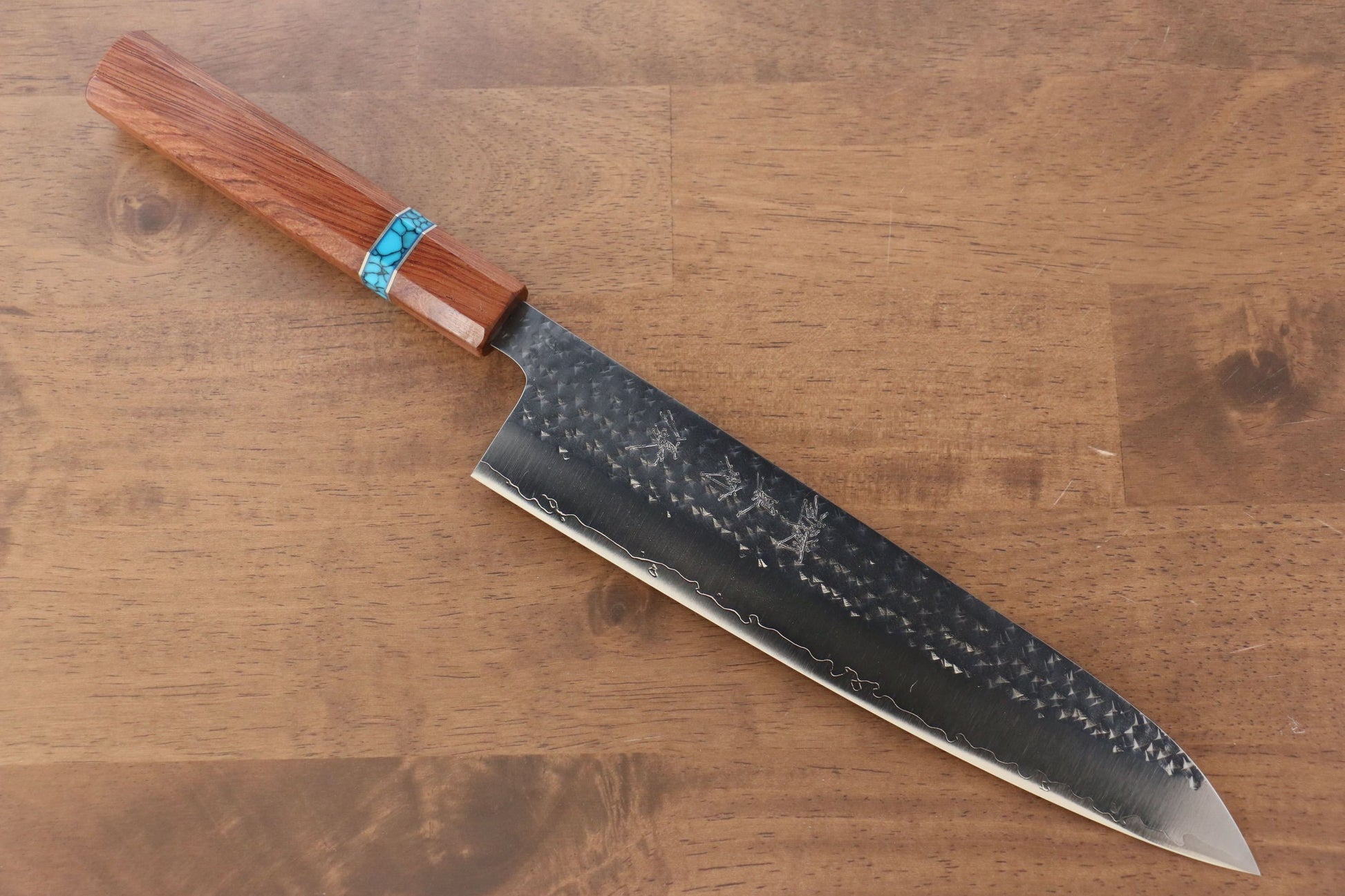 Yu Kurosaki Senko R2/SG2 Hammered Gyuto Japanese Knife 240mm Maple(With turquoise ring Brown) Handle - Japanny - Best Japanese Knife