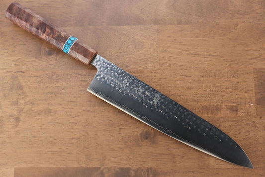 Yu Kurosaki Senko R2/SG2 Hammered Gyuto Japanese Knife 240mm Maple(With turquoise ring Mokume) Handle - Japanny - Best Japanese Knife