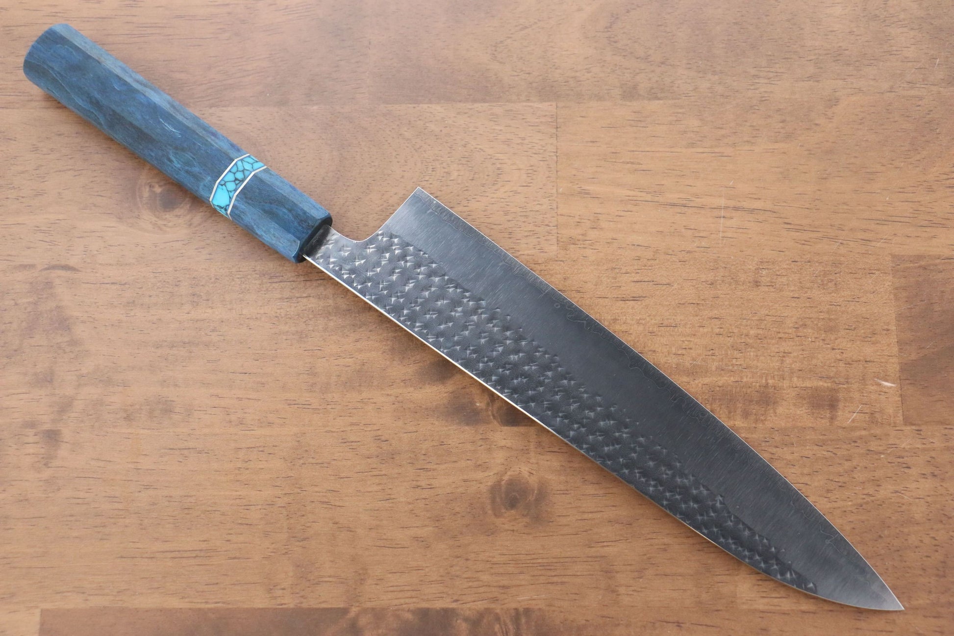 Yu Kurosaki Senko R2/SG2 Hammered Gyuto Japanese Knife 240mm Maple(With turquoise ring Blue) Handle - Japanny - Best Japanese Knife