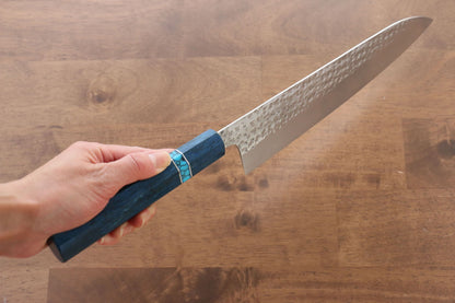 Yu Kurosaki Senko R2/SG2 Hammered Gyuto Japanese Knife 240mm Maple(With turquoise ring Blue) Handle - Japanny - Best Japanese Knife