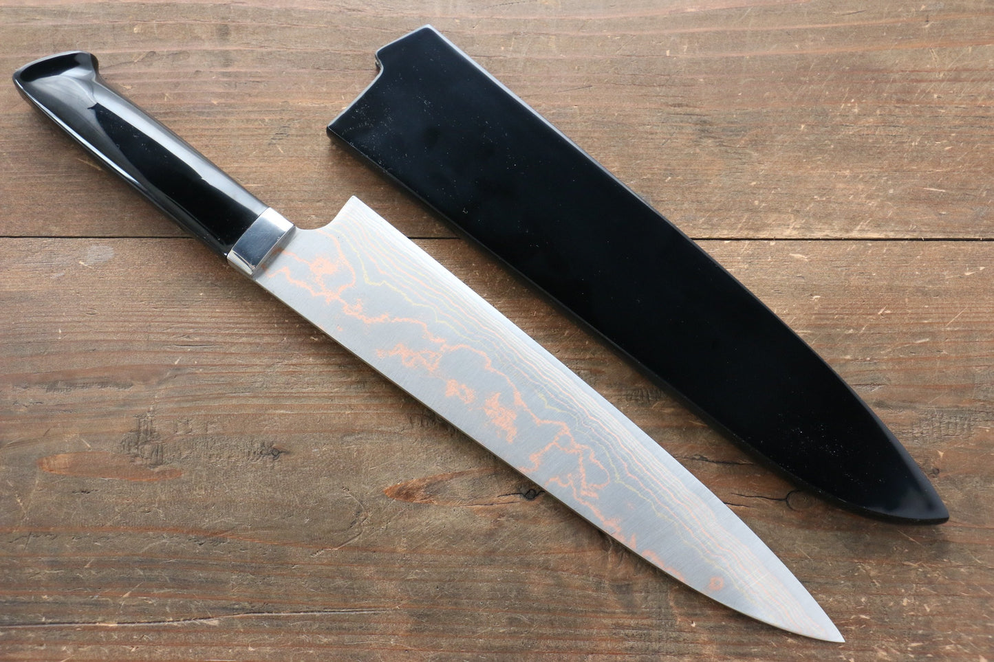 Takeshi Saji Blue Steel No.2 Colored Damascus Maki-e Art  Gyuto Japanese Knife 240mm with Lacquered Handle (Fuji) - Japanny - Best Japanese Knife