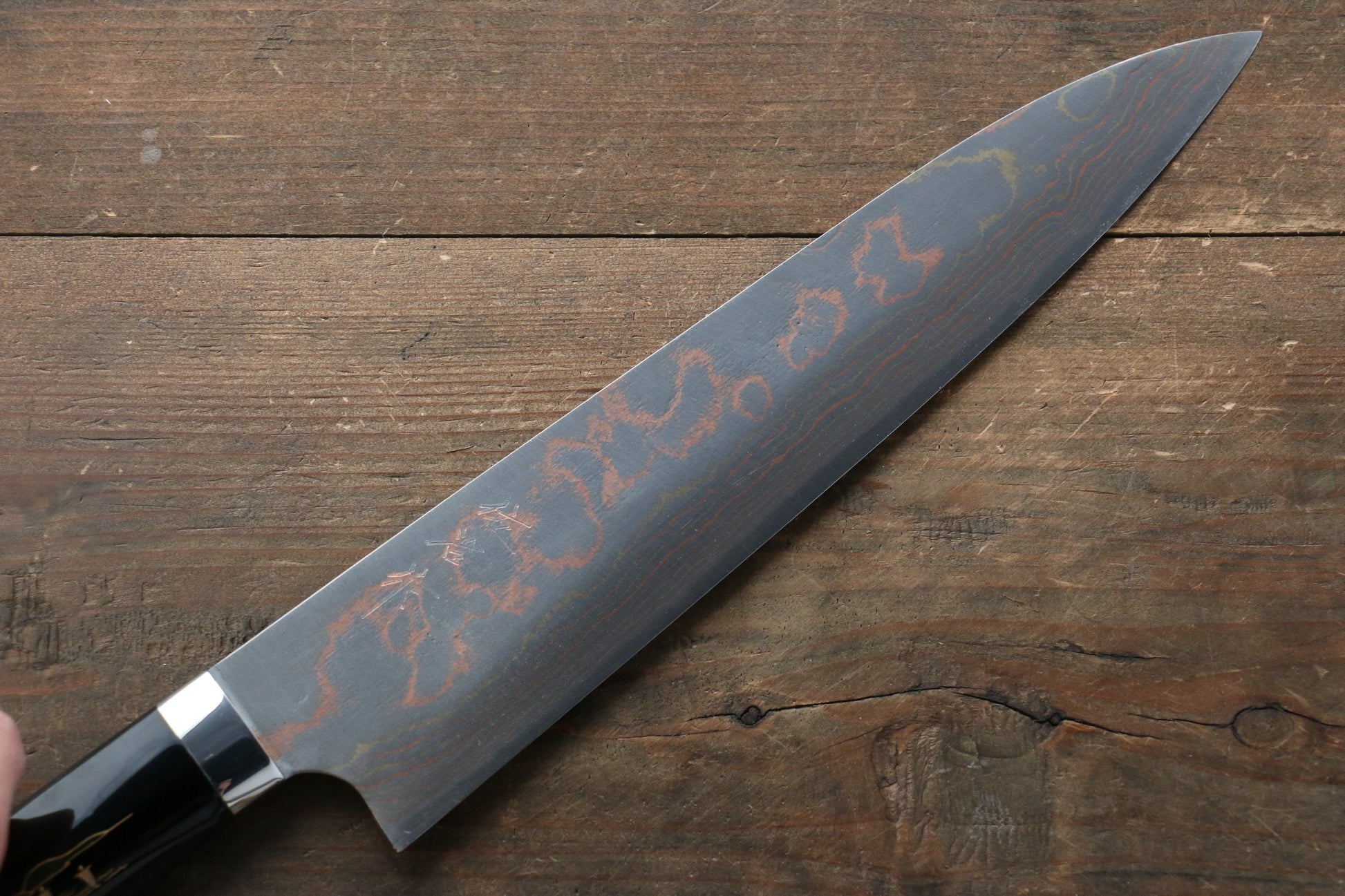 Takeshi Saji Blue Steel No.2 Colored Damascus Maki-e Art  Gyuto Japanese Knife 240mm with Lacquered Handle (Fuji) - Japanny - Best Japanese Knife