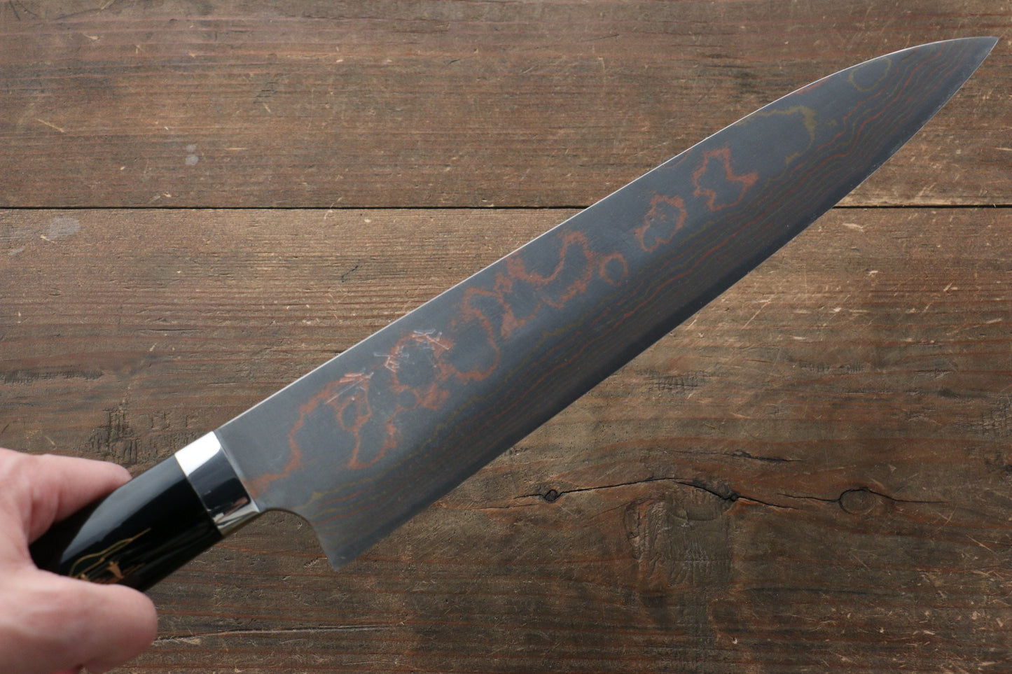 Takeshi Saji Blue Steel No.2 Colored Damascus Maki-e Art  Gyuto Japanese Knife 240mm with Lacquered Handle (Fuji) - Japanny - Best Japanese Knife