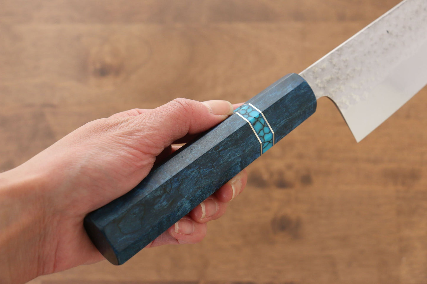 Yu Kurosaki Senko R2/SG2 Hammered Santoku Japanese Knife 165mm Maple(With turquoise ring Blue) Handle - Japanny - Best Japanese Knife