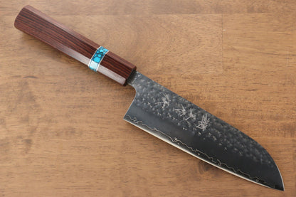 Yu Kurosaki Senko R2/SG2 Hammered Santoku Japanese Knife 165mm Maple(With turquoise ring Brown) Handle - Japanny - Best Japanese Knife