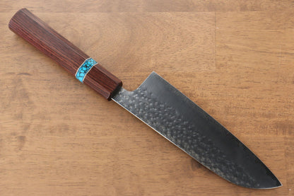 Yu Kurosaki Senko R2/SG2 Hammered Santoku Japanese Knife 165mm Maple(With turquoise ring Brown) Handle - Japanny - Best Japanese Knife