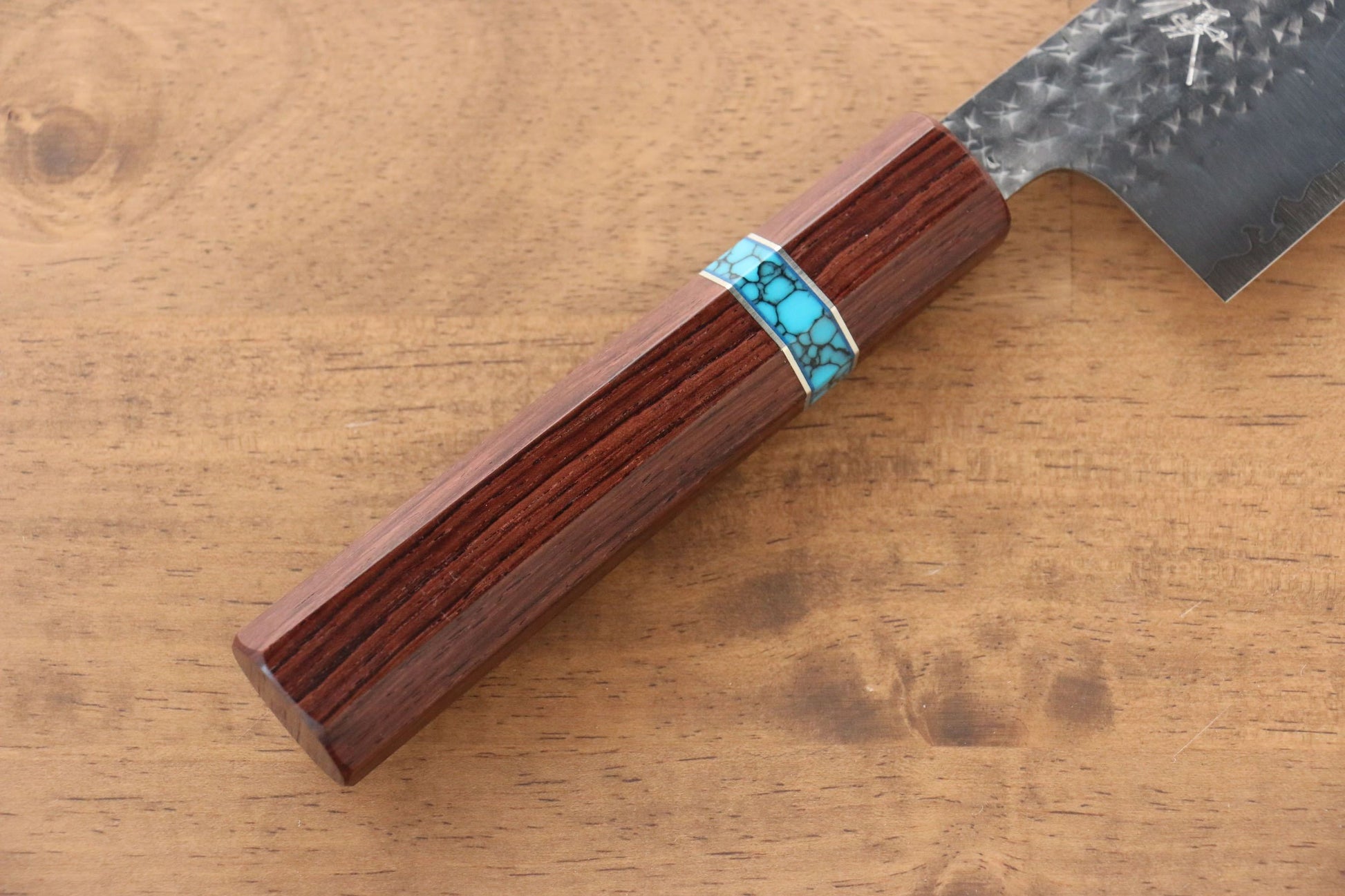 Yu Kurosaki Senko R2/SG2 Hammered Santoku Japanese Knife 165mm Maple(With turquoise ring Brown) Handle - Japanny - Best Japanese Knife