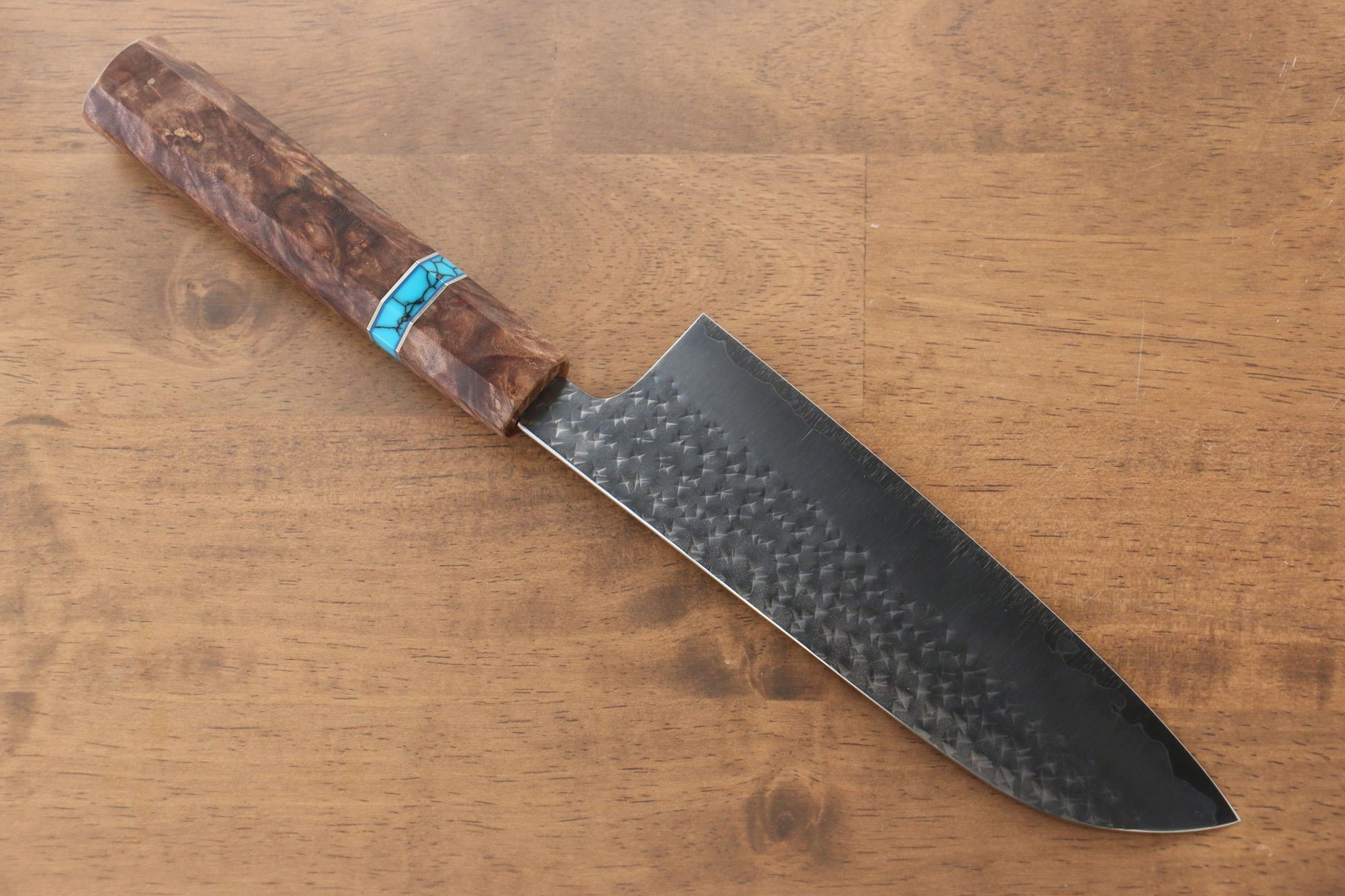 Yu Kurosaki Senko R2/SG2 Hammered Santoku Japanese Knife 165mm Maple(With turquoise ring Mokume) Handle - Japanny - Best Japanese Knife