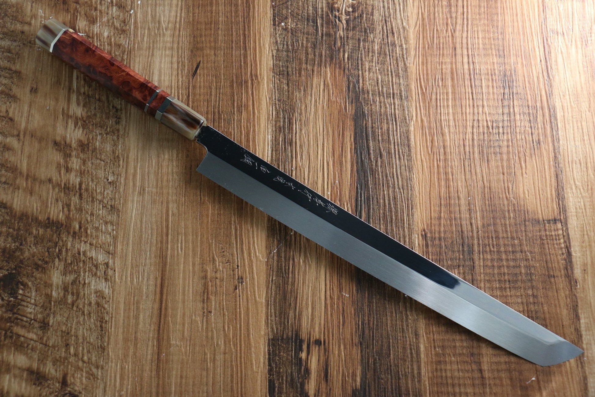 Sakai Takayuki Honyaki White Steel Mirrored Sakimaru Takohiki Japanese Chef Knife 330mm with Matsukawa Saya - Japanny - Best Japanese Knife