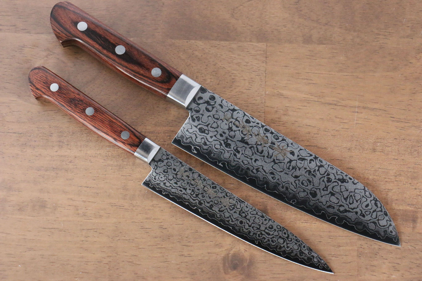 Sakai Takayuki VG10 17 Layer Damascus Mirrored Finish Japanese Santoku & Petty Japanese Knife mm - Japanny - Best Japanese Knife