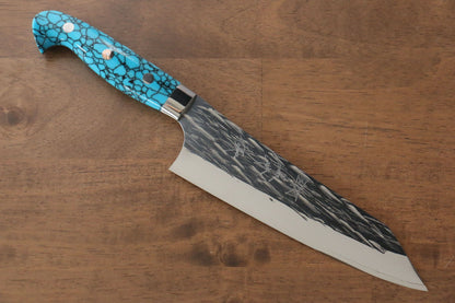 Yu Kurosaki Juhyo SPG2 Hammered Santoku Japanese Knife 165mm Turquoise Handle - Japanny - Best Japanese Knife