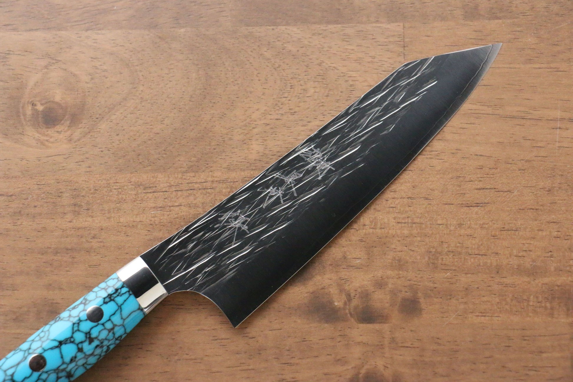 Yu Kurosaki Juhyo SPG2 Hammered Santoku Japanese Knife 165mm Turquoise Handle - Japanny - Best Japanese Knife