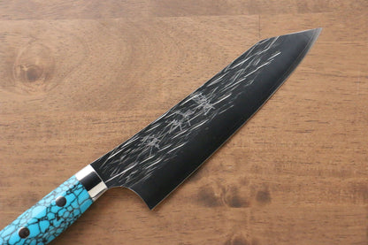 Yu Kurosaki Juhyo SPG2 Hammered Santoku Japanese Knife 165mm Turquoise Handle - Japanny - Best Japanese Knife