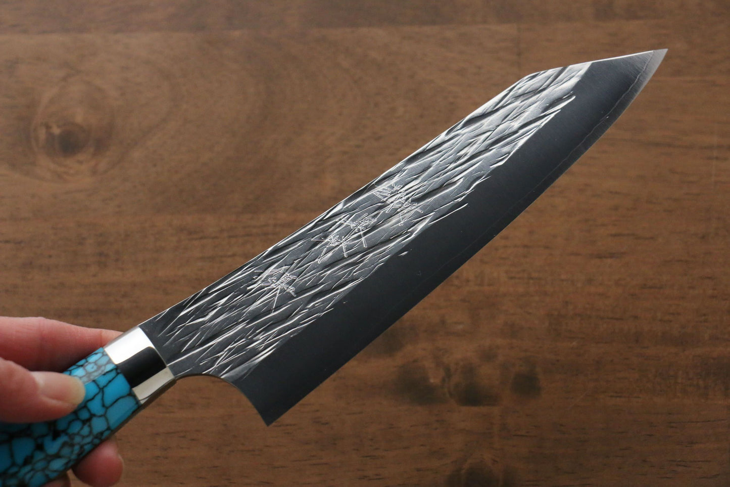 Yu Kurosaki Juhyo SPG2 Hammered Santoku Japanese Knife 165mm Turquoise Handle - Japanny - Best Japanese Knife