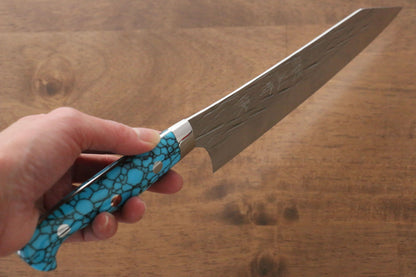 Yu Kurosaki Juhyo SPG2 Hammered Santoku Japanese Knife 165mm Turquoise Handle - Japanny - Best Japanese Knife