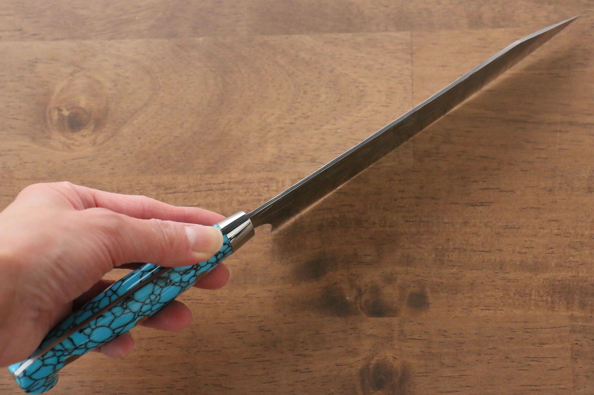 Yu Kurosaki Juhyo SPG2 Hammered Santoku Japanese Knife 165mm Turquoise Handle - Japanny - Best Japanese Knife